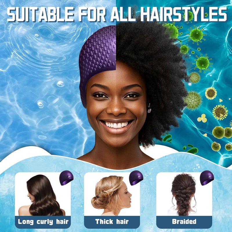 Whale Whlae Extra-Large Swim Cap, Featuring A Durable Silicone Strap and Waterproof Ear Design, Suitable for Long Hair, Thick Curly Hair and African Braids - Image 2